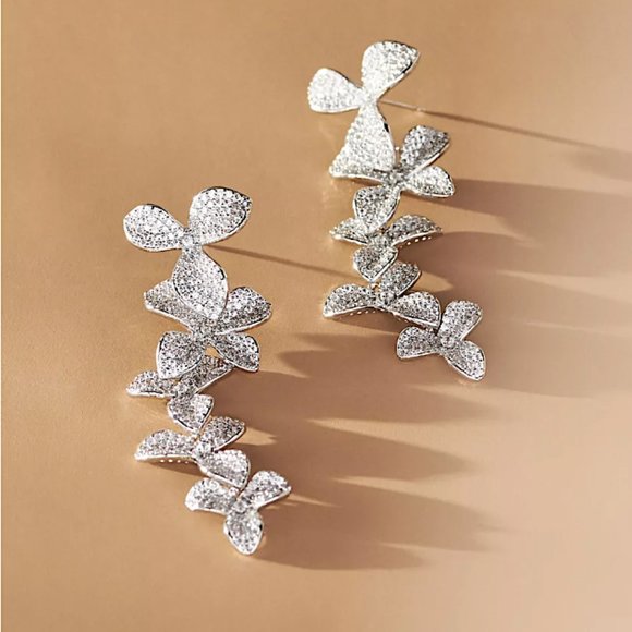 NEW ~ Anthropologie Shashi Cascading Pave Crystal Flower "Liz" Drop Earrings - Picture 2 of 12